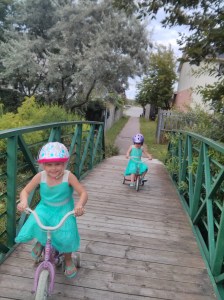 Sloane is excited about biking when school work's done