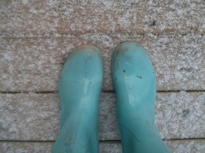 I'm still committed to spring. Wearing rain boots.